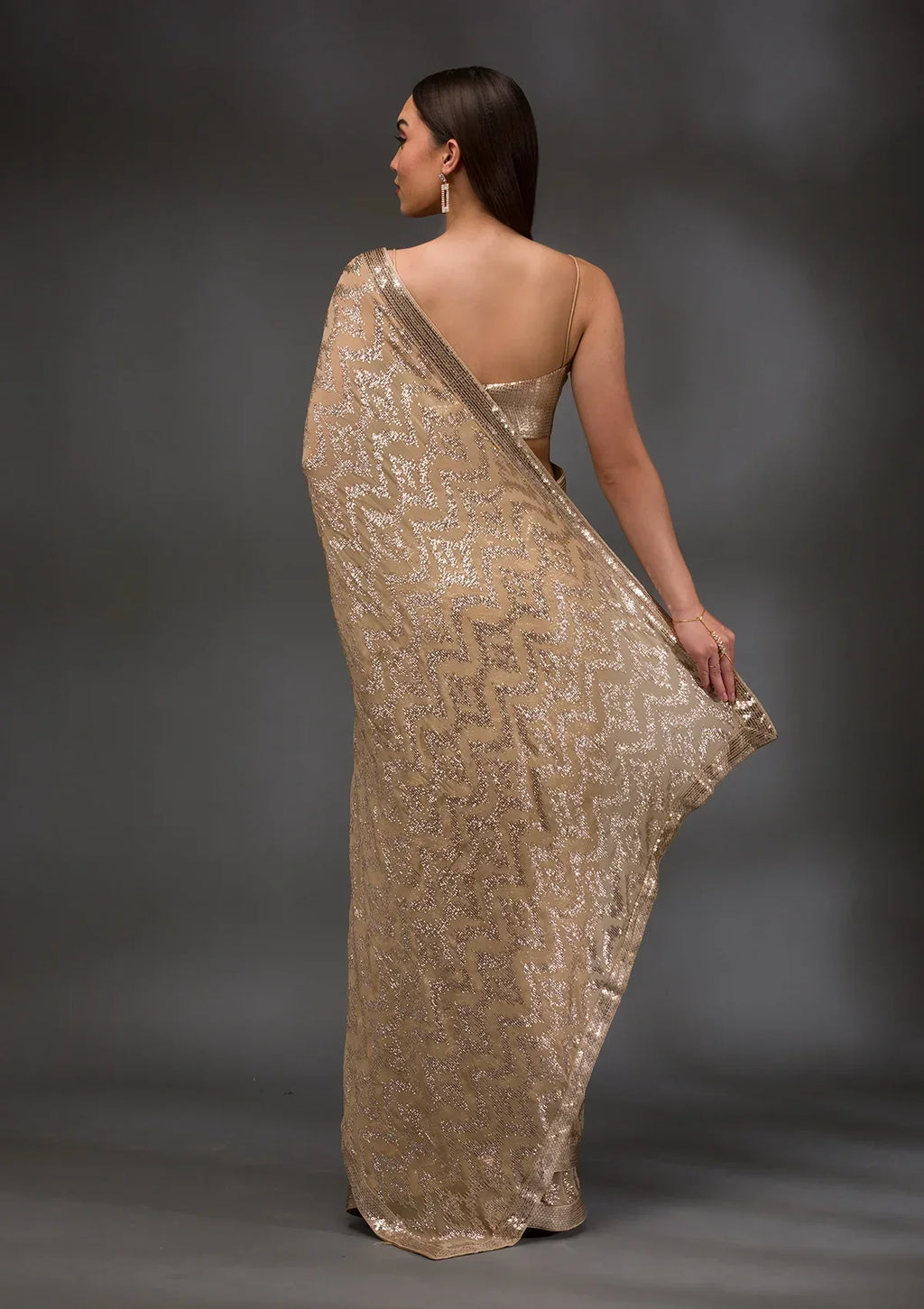 Gold Sequins Georgette Saree