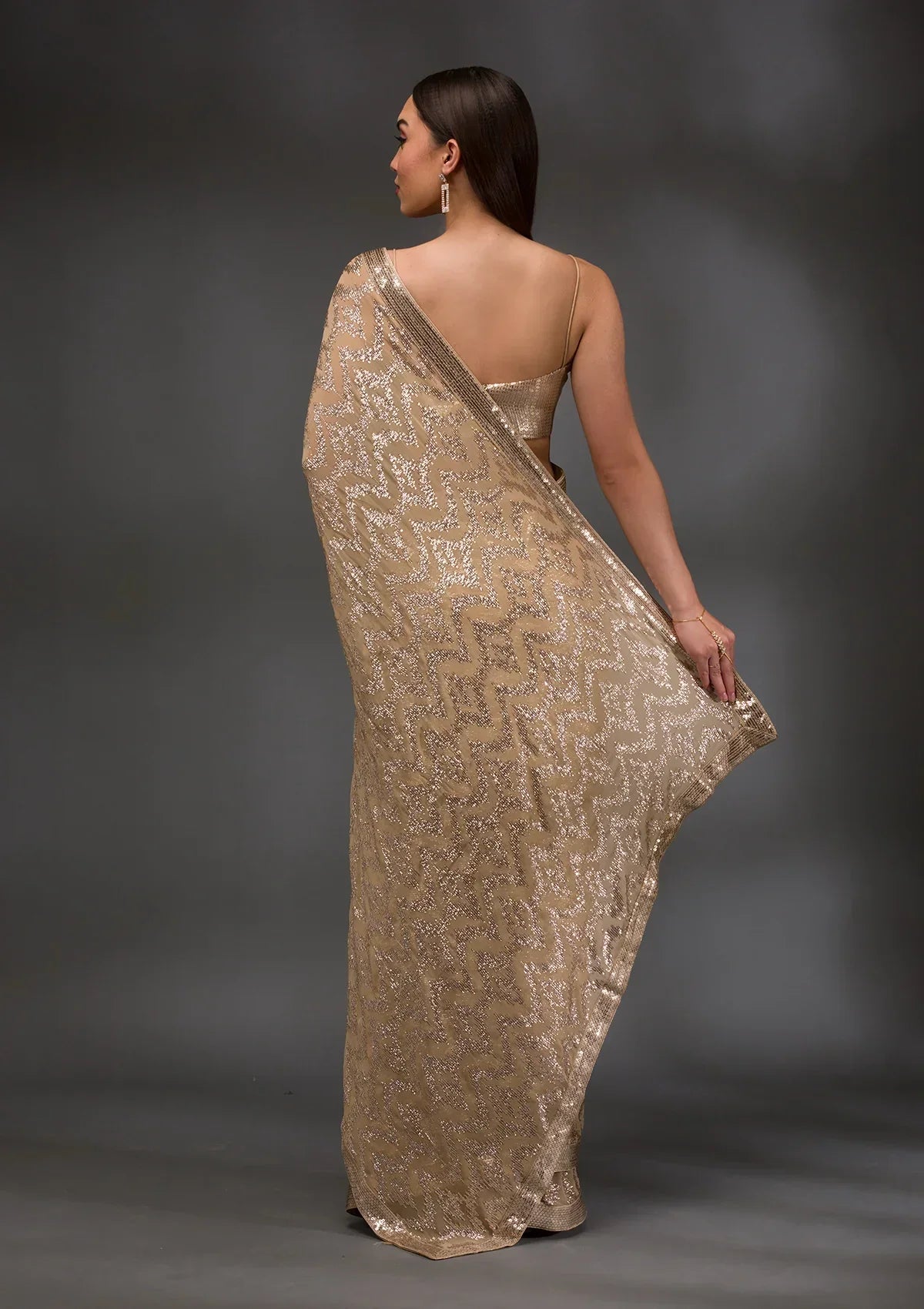 Gold Sequins Georgette Saree