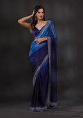 Ombre Navy Blue Stonework Satin Designer Saree